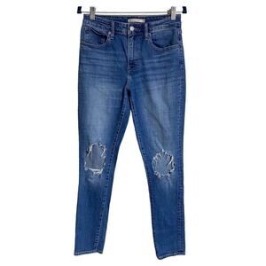 Levi's 727 High Rise Skinny Jeans SZ 28 (6/7) Ripped Blue Dark Washed Distressed